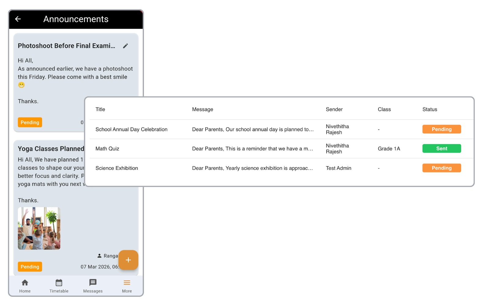 Announcements screenshot